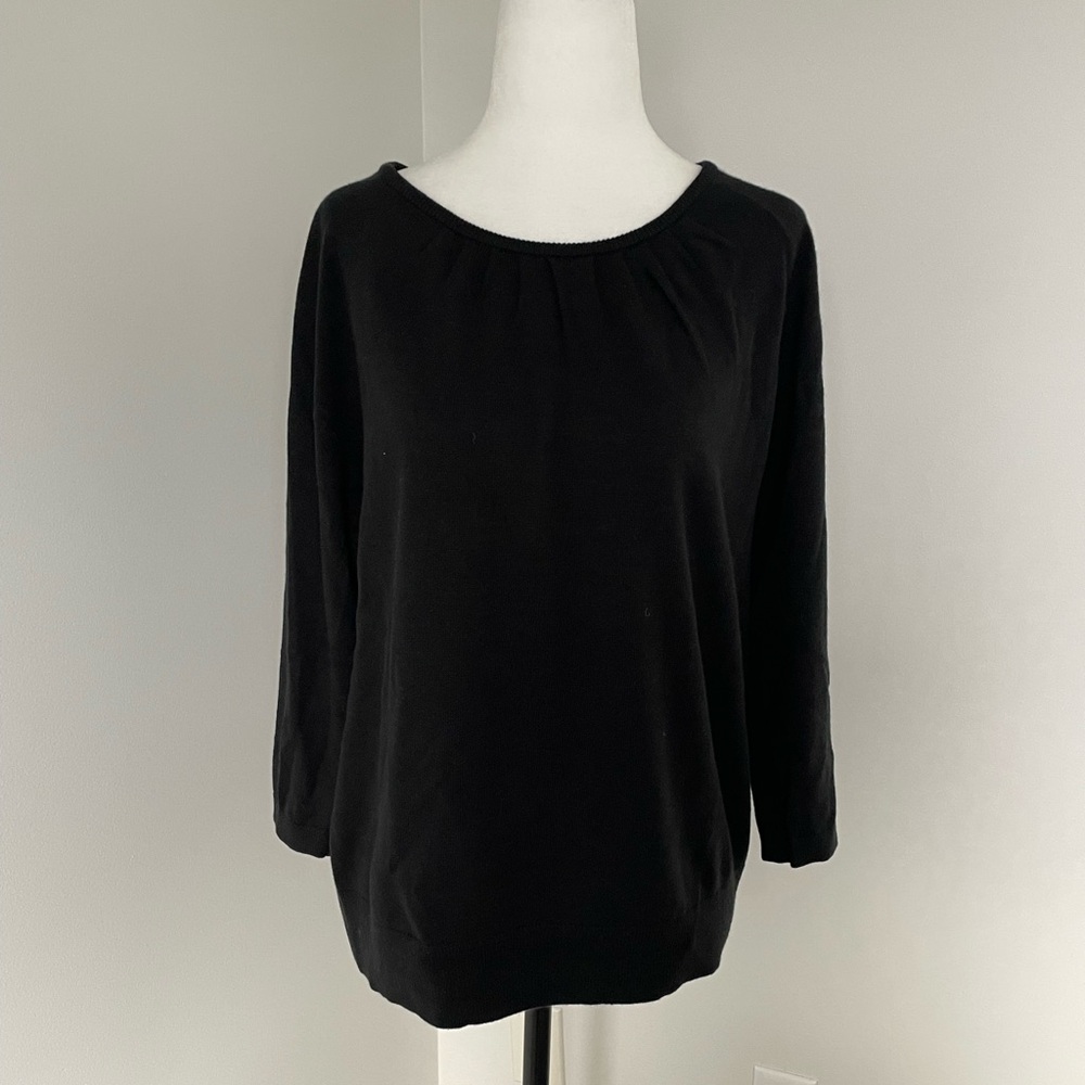 Banana Republic Factory Black 3/4 Sleeve Gathered Crew Neck Sweater - Medium NWT